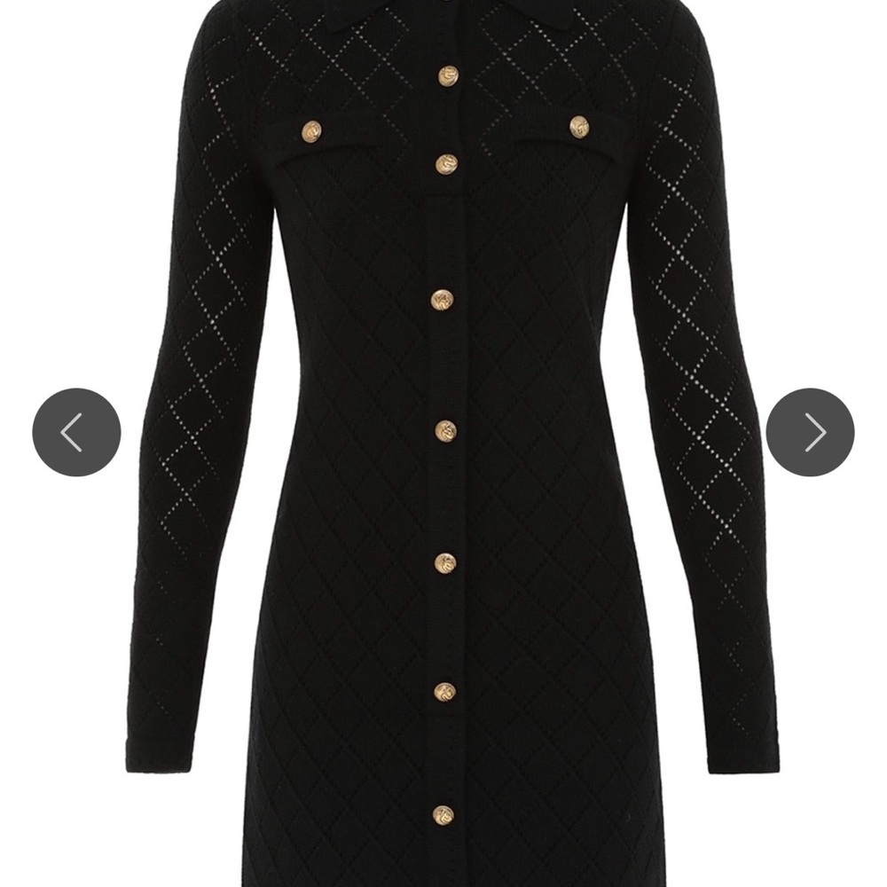 Zimmermann Black Long-Sleeve Button-Front Knit Dress with Gold Buttons